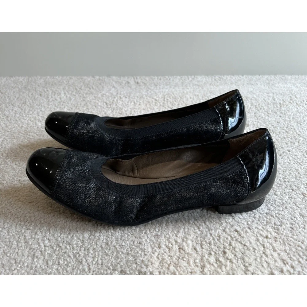 Anyi Lu Cate Ballet Flats Shoes 39.5‎ Black Cap Toe Leather Designer Minimalist